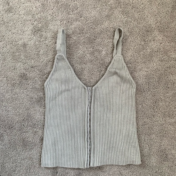 Zara grey knit corset hook eye front top - Picture 2 of 2